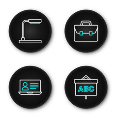 Poster - Set line Chalkboard, Online class, Briefcase and Table lamp icon. Vector