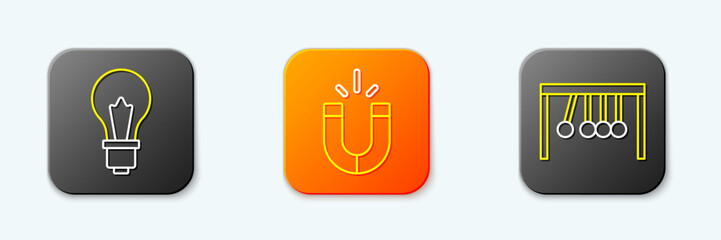 Poster - set line light bulb with idea, magnet and pendulum icon. vector