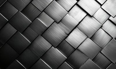 Poster - Black woven texture, glossy finish, intricate pattern, modern design, geometric shapes, shadows, light reflections