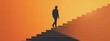 © Kadri - A silhouette of an adult man climbing the stairs against a gradient orange background, symbolizing progress and growth in life or business