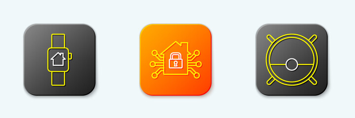 Poster - set line smart home with smart watch, and robot vacuum cleaner icon. vector