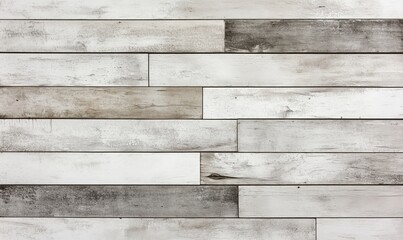 Poster - Wooden planks wall texture, rustic design, varying shades of white and gray, weathered appearance, natural wood grain