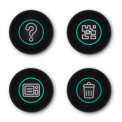 Poster - Set line Trash can, Microwave oven, QR code and Unknown search icon. Vector