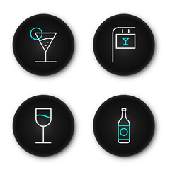 Wall Mural - Set line Beer bottle, Wine glass, Street signboard with Bar and Martini icon. Vector