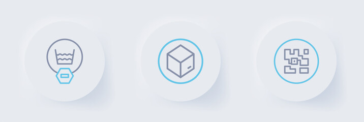 Poster - Set line QR code, Carton cardboard box and Delicate wash icon. Vector
