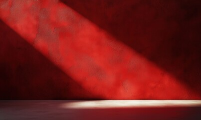 Poster - Red wall with light shadows, textured surface, dramatic lighting, empty space