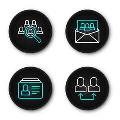 Poster - Set line Exchange work, Resume, Project team base and Magnifying glass for search job icon. Vector