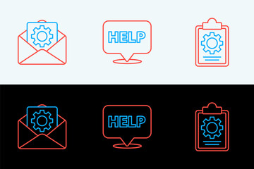 Poster - Set line Checklist with 24 hours service, Envelope setting and Speech bubble text Help icon. Vector