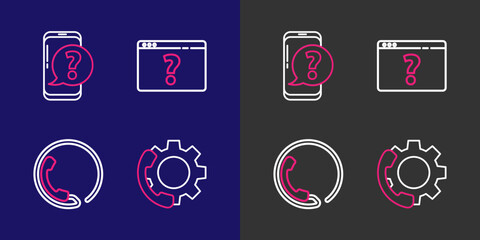 Poster - Set line Telephone 24 hours support, Browser with question mark and Mobile icon. Vector