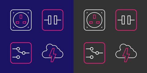 Poster - set line cloud and lightning, switch electronic circuit, electrolytic capacitor and electrical outle