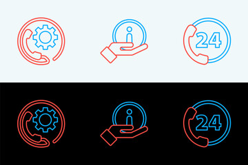 Poster - Set line Telephone 24 hours support, and Information icon. Vector