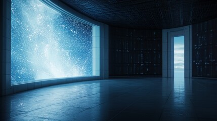 Poster - Futuristic Laboratory with Cosmic View and Advanced Technology Design Elements