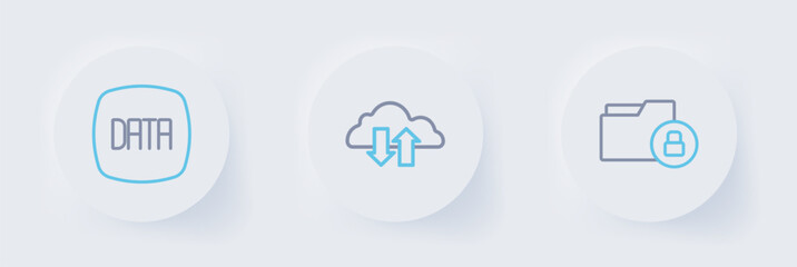 Poster - Set line Folder and lock, Cloud download upload and Data analysis icon. Vector