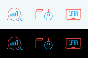 Poster - Set line Data analysis, Pie chart infographic and Folder and lock icon. Vector