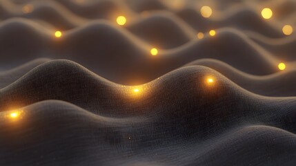 Wall Mural - glowing lights on undulating dark surface.