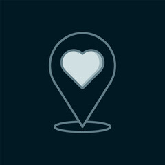 Poster - line map pointer with heart icon isolated on black background. valentines day. love location. romant