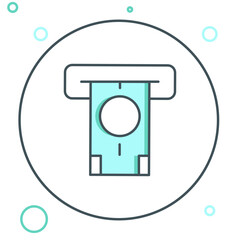 Poster - Line ATM - Automated teller machine and money icon isolated on white background. Colorful outline concept. Vector