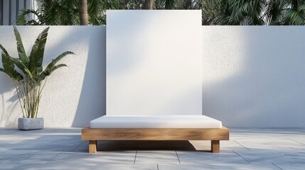 Poster - Minimalist Outdoor Space with Blank Canvas and Cozy Bed