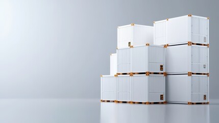 Poster - Stacked White Shipping Containers on Gray Background for Transportation and Logistics