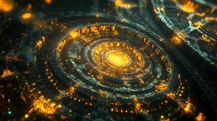 Poster - Futuristic Abstract Digital Artwork with Glowing Circular Patterns