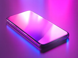 Poster - Colorful smartphone on reflective surface with vibrant neon lighting