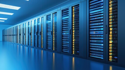 Poster - AI Driven Data Storage Center with Glowing Holographic Elements and Advanced Technology Features