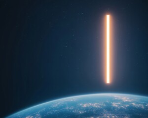 Poster - Futuristic Space Elevator Illuminated Above Glowing Earth at Night