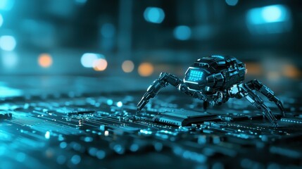 Poster - Advanced Robotics Assembling Sleek Circuit Board in Futuristic Environment