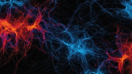Aufkleber - Intricate Neural Network Visualized as Glowing Circuits in Luminous Blue and Orange Colors