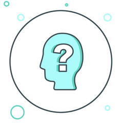 Poster - Line Human head with question mark icon isolated on white background. Colorful outline concept. Vector