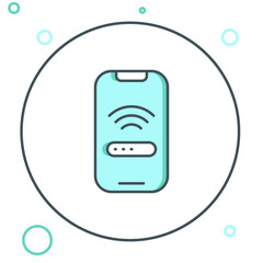 Poster - Line Smartphone with free wi-fi wireless connection icon isolated on white background. Wireless technology, wi-fi connection, wireless network. Colorful outline concept. Vector