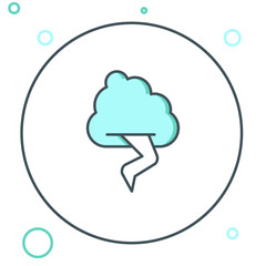 Poster - Line Storm icon isolated on white background. Cloud and lightning sign. Weather icon of storm. Colorful outline concept. Vector