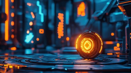 Poster - Futuristic Orb Illuminated in High-Tech Digital Environment