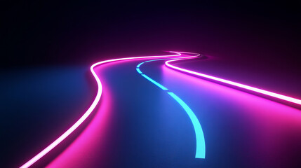 Wall Mural - abstract neon glowing light streak lines. speeding along a road at night