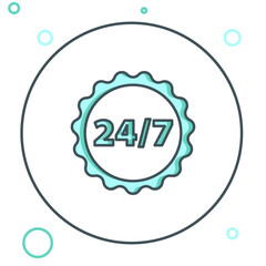Poster - Line Clock 24 hours icon isolated on white background. All day cyclic icon. 24 hours service symbol. Colorful outline concept. Vector