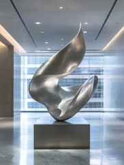 Poster - Elegant Abstract Metal Sculpture in Modern Architectural Space