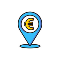 Poster - color cash location pin icon isolated on white background. pointer and euro symbol. money location. 