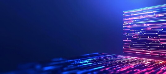 Poster - This design features a blue neon light rectangle frame glow background, an led border line with laser shine effect banner, and a modern round sign that is shaped like a horizontal nightclub party