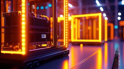 Poster - Futuristic Data Storage Facility with Glowing Lights and High-Tech Equipment