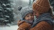 © 99 RIC - Mother and baby laughing together in a snowy winter scene