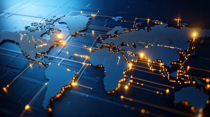 Poster - Digital World Map with Network Connections and Light Effects for Global Communication