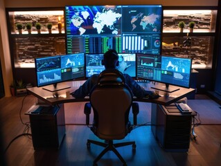 Poster - Professional Data Analyst Working in High-Tech Control Room Setup