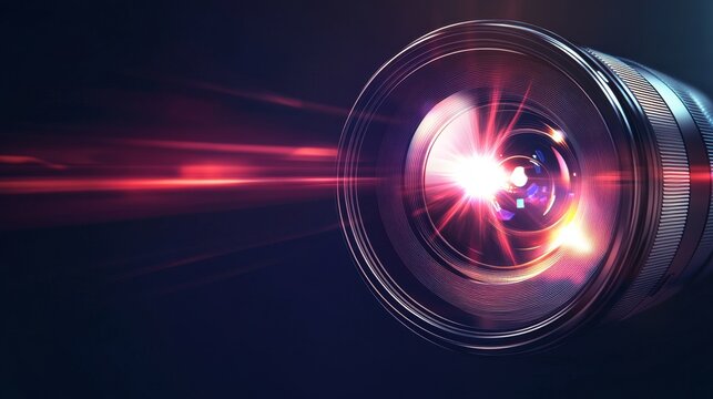 A circular text box resembling a camera lens with lens flare details.