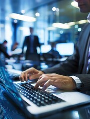 Fototapete - Business Professional Using Laptop in Modern Office Environment