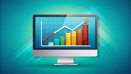 Poster - Colorful Computer Displaying a Rising Graph Illustrating Growth, Analytics, and Business Success with Copy Space for Text in a Professional Setting
