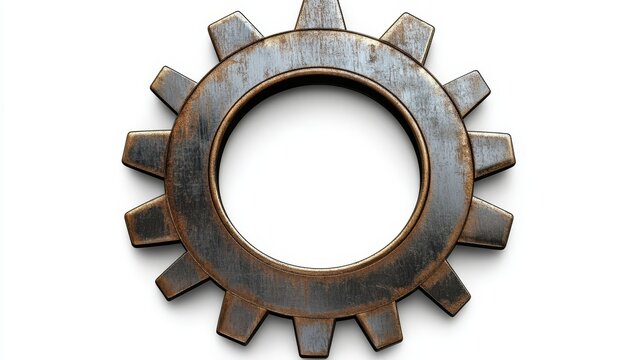 A gear-shaped text box with metallic accents.