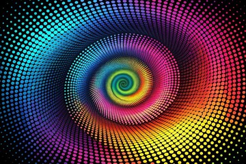 Poster - Colorful Dotted Halftone Spiral Pattern in Long Exposure, Capturing Motion and Vivid Colors for Creative Design and Art Backgrounds, Perfect for Modern Abstract Textures