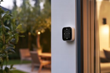 Poster - Window and door opening sensors enhance home security in a modern outdoor setting