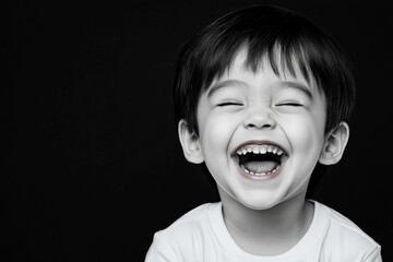 Poster - A close-up of a child laughing uncontrollably, their eyes squeezed shut and pure joy radiating from their face