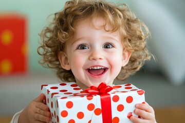 Poster - A close-up of a child face lighting up in delight as they open a gift, their eyes sparkling with excitement